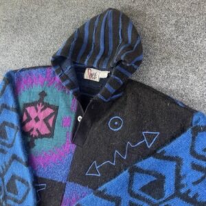 Vintage 90s B Max Mohair Blend Hoodie Sweater Aztec Southwest‎ Geometric India M